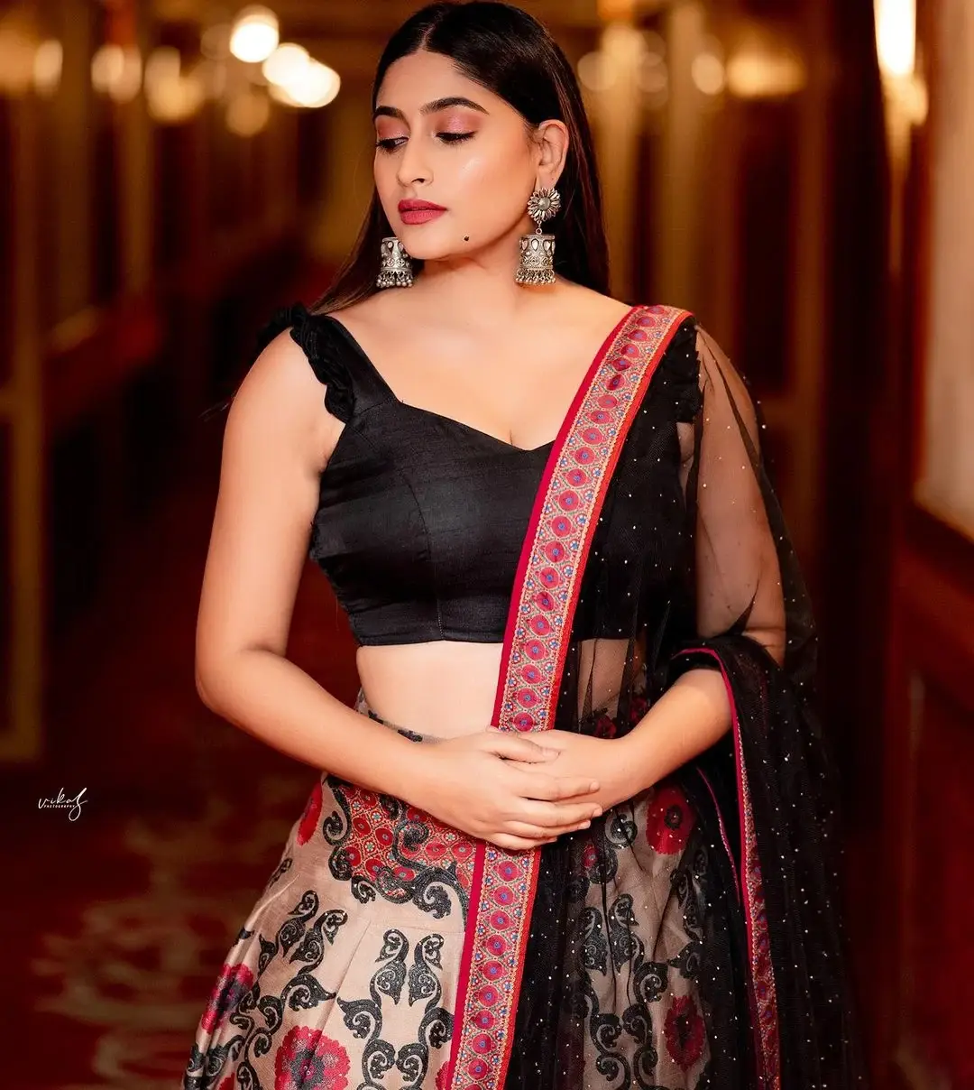 Kannada Actress Nishvika Naidu in Black Lehenga Choli